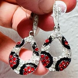 Red and White Crystal Cheetah Post Earrings